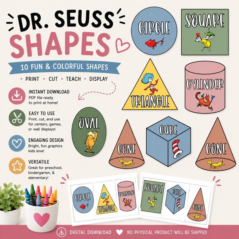 Dr Seuss Shape Posters | Learn Your Shapes | Shape Learning Signs ...