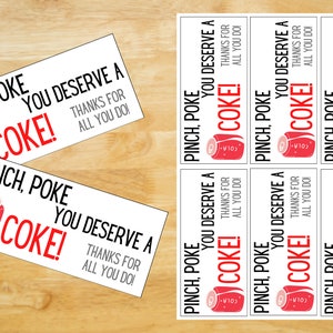 Etiquetas de agradecimiento de refrescos EDITABLES, Apreciación del maestro, Etiqueta de tratamiento DESCARGA INSTANTE, Pinch Poke Te mereces una Coca-Cola, Etiqueta de agradecimiento