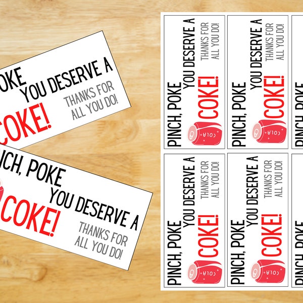 EDITABLE Soda Thank You Tags, Teacher Appreciation, Treat Tag INSTANT DOWNLOAD, Pinch Poke You deserve a Coke, Thank You Label