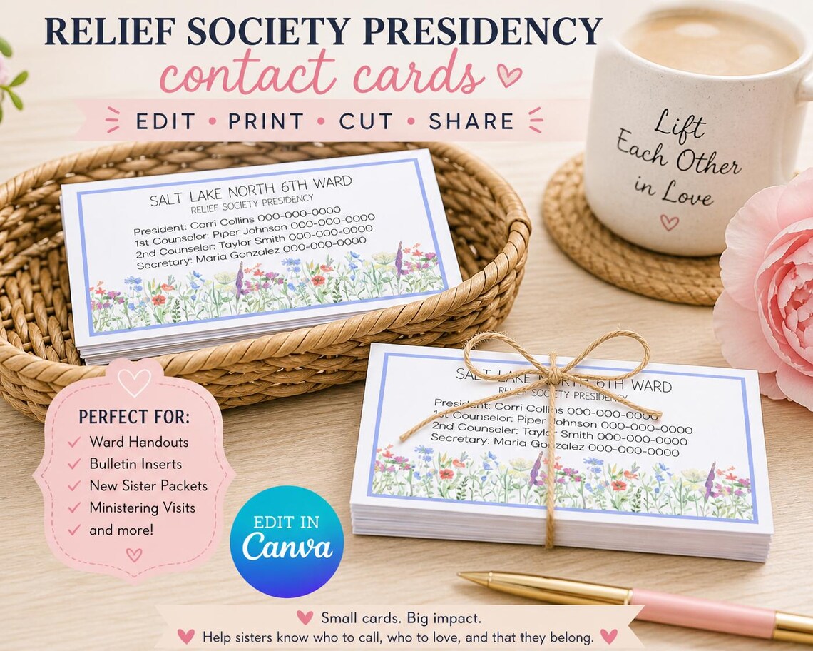 Relief Society Contact Cards Editable PDF | LDS Presidency Calling ...