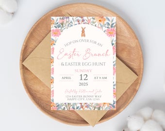 Spring-Themed Invitation, Easter Brunch Invitation, 5x7 Editable Canva Template for Easter Celebrations, Unique Spring Gift