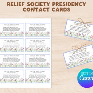 Tarjetas de contacto de la Sociedad de Socorro SUD editables, hermosa descarga de Canva para una rápida difusión entre los miembros, regalo ideal para los líderes de la Sociedad de Socorro
