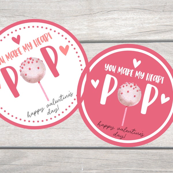 You make my heart POP, Printable Valentines Tag, Kids Valentines, Cake pop gift, Valentines gift tag