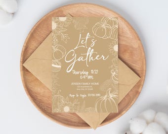 Thanksgiving Dinner Invitation, Printable Friendsgiving Invite Template, Let's Give Thanks, Customizable Thanksgiving Invite