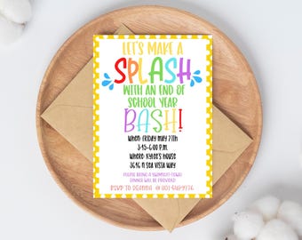 Make a Splash! End of school Party bash - Pool party invitation - Editable Invitation - Make a Splash