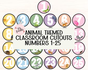 Animal Classroom NUMBERS, Learn to count, Water color themed Number cutouts, Classroom Posters, Animal ABC Posters