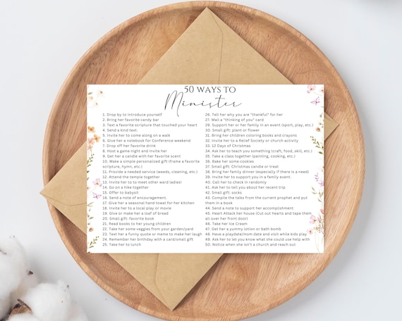 50 Ways to Minister Relief Society Bookmark LDS Handout | Ministering Printable Instant Download