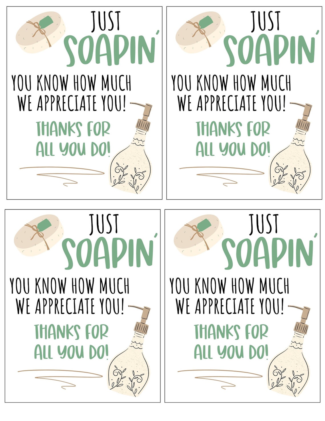 PRINTABLE TAGS teacher Appreciation SOAP Just Soapin' | Etsy