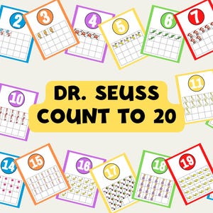 Dr Seuss Classroom Counting| Learn to Count| Dr. Seuss themed prints | Classroom Posters | Cat in the Hat Posters, COUNT TO 20