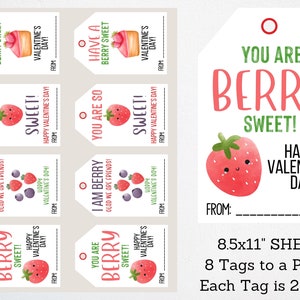 Berry Themed Valentines Card, Fruit Snack Valentijnsdag Afdrukbaar, Berry Happy Je bent mijn vriend, Je bent de Berry beste, School Valentine