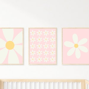Daisy Wall Art for Nursery, Happy Little Girl Print, Boho Daisy, Printable Nursery Decor, Cute Floral Wall Art