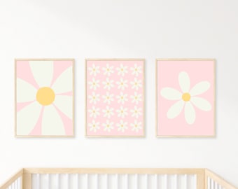 Daisy Wall Art for Nursery, Happy Little Girl Print, Boho Daisy, Printable Nursery Decor, Cute Floral Wall Art