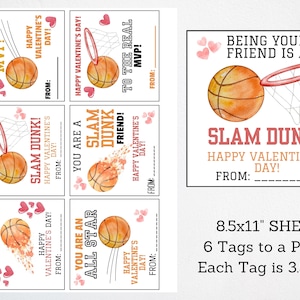 Etiquettes de basket-ball pour la Saint-Valentin, cartes pour la Saint-Valentin pour enfants, cartes de basket-ball pour la Saint-Valentin, école à imprimer pour la Saint-Valentin