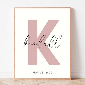 Impresión inicial personalizada: póster con nombre personalizado para la decoración de la habitación de los niños, arte infantil descargable, regalo único para bebés y niños