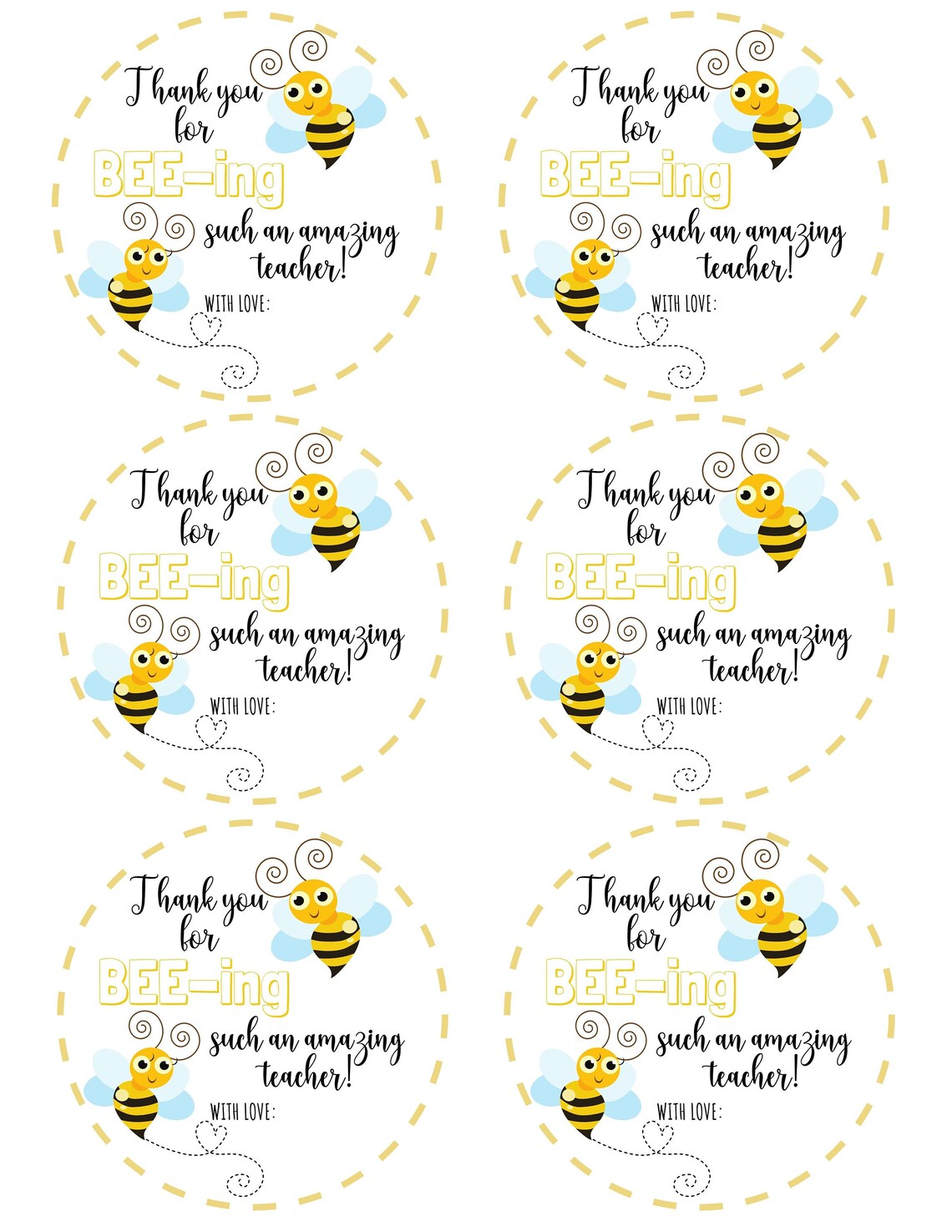 PRINTABLE Teacher Appreciation Tags BEES Thank You for - Etsy