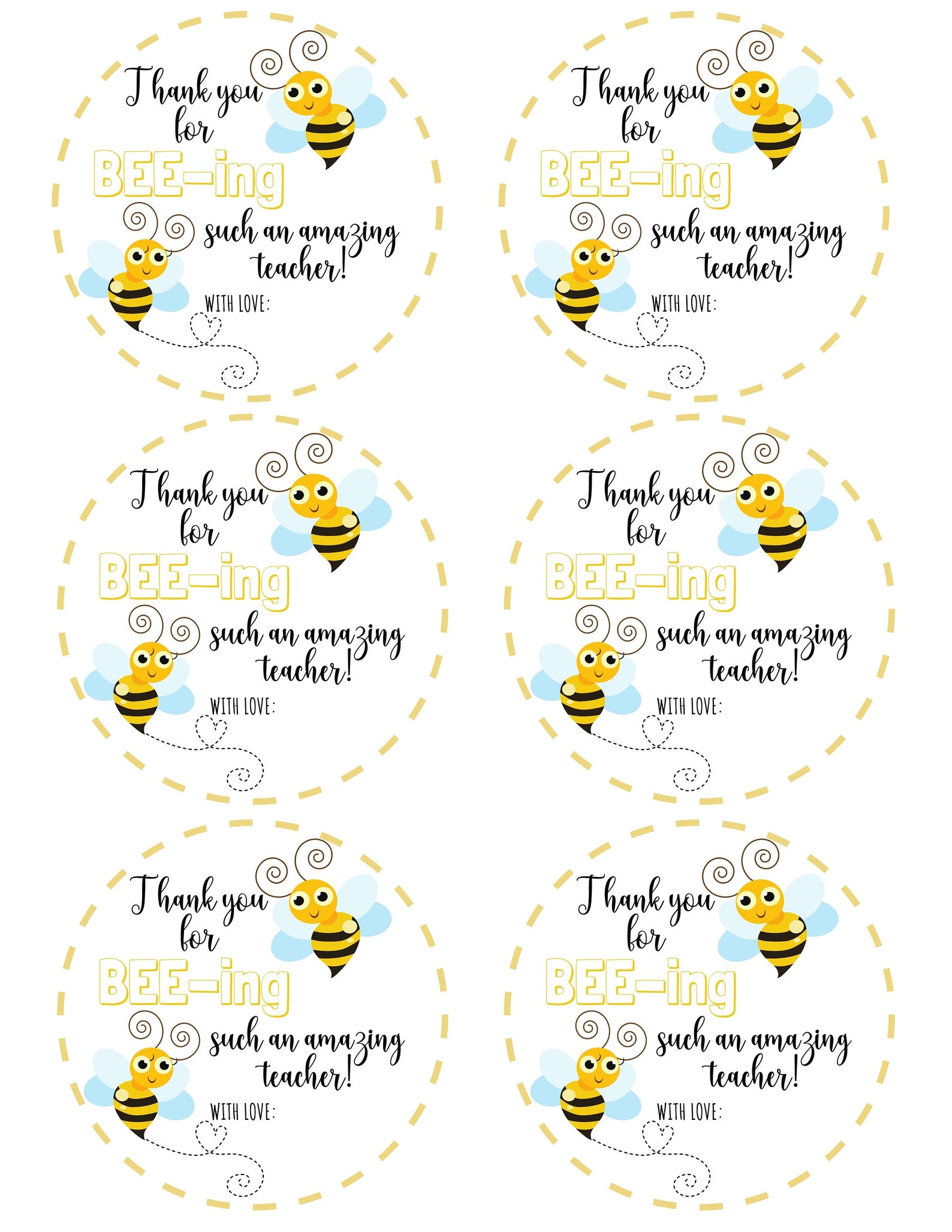 PRINTABLE Teacher Appreciation Tags BEES Thank You for - Etsy