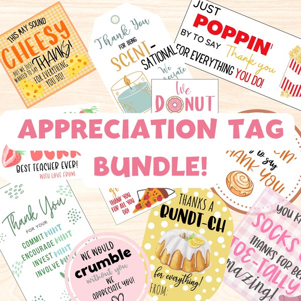 Appreciation Tag Bundle - Teacher Appreciation Tags - Thank you Gift - Staff Appreciation Gift