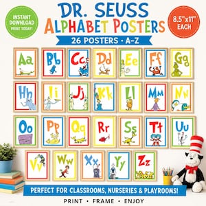 ドクター・スースのアルファベットポスター｜ABCを学ぼう｜アルファベット学習サイン｜教室用ポスター｜キャット・イン・ザ・ハットのポスター
