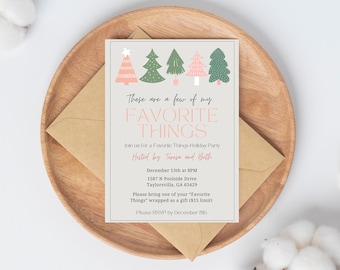 Favorite Things Party Invitation, Girls Gift Exchange Holiday Invite, Festive Celebration Invite, favorite things template