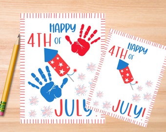 Happy 4th of July artwork, handprint keepsake gift, handprint crafts for kids, baby toddler handprint art, independence day printable