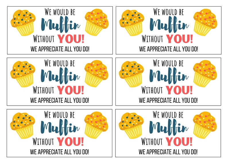 PRINTABLE TAGS Teacher Appreciation Muffins Thank You Tags - Etsy