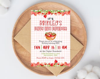 Berry First Birthday Invitation template, Editable 1st Birthday Invite, Printable Berry 1st birthday for Girls, Customizable invitation