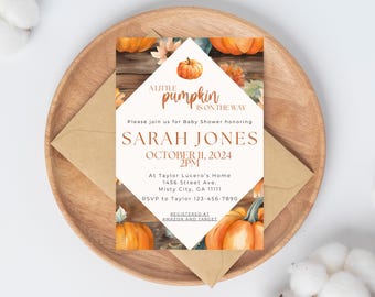 A little pumpkin is on the way, Baby Shower Invitation, Little Pumpkin Shower, Gender Neutral, Baby Sprinkle RSVP