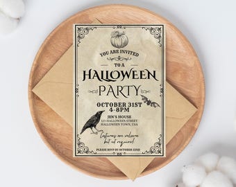 Vintage Halloween Party Invitation, Custom Vintage Invitations Editable Spooky Party Invite, Adult costume party