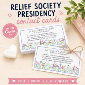 Cartes de visite de la Société de Secours PDF modifiable | Cartes de visite de la présidence SDJ imprimables à téléchargement immédiat