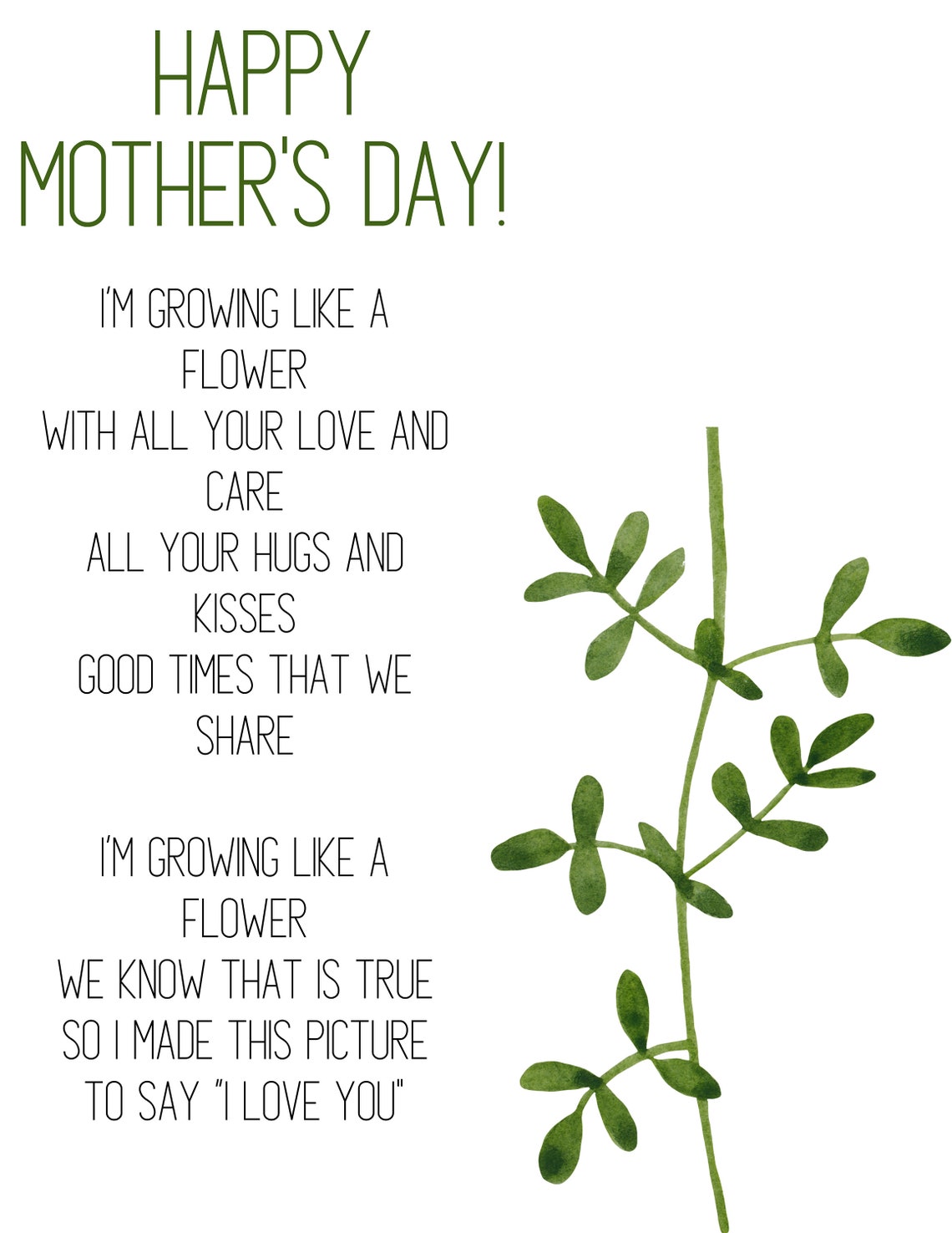 Printable Mother's Day Gift I'm Growing Like a Flower Etsy
