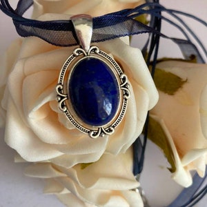 Collier Ancien En Lapis-lazuli Bleu - Chaîne Réglable 18 Pouces - Bijou Artisanal Argenté