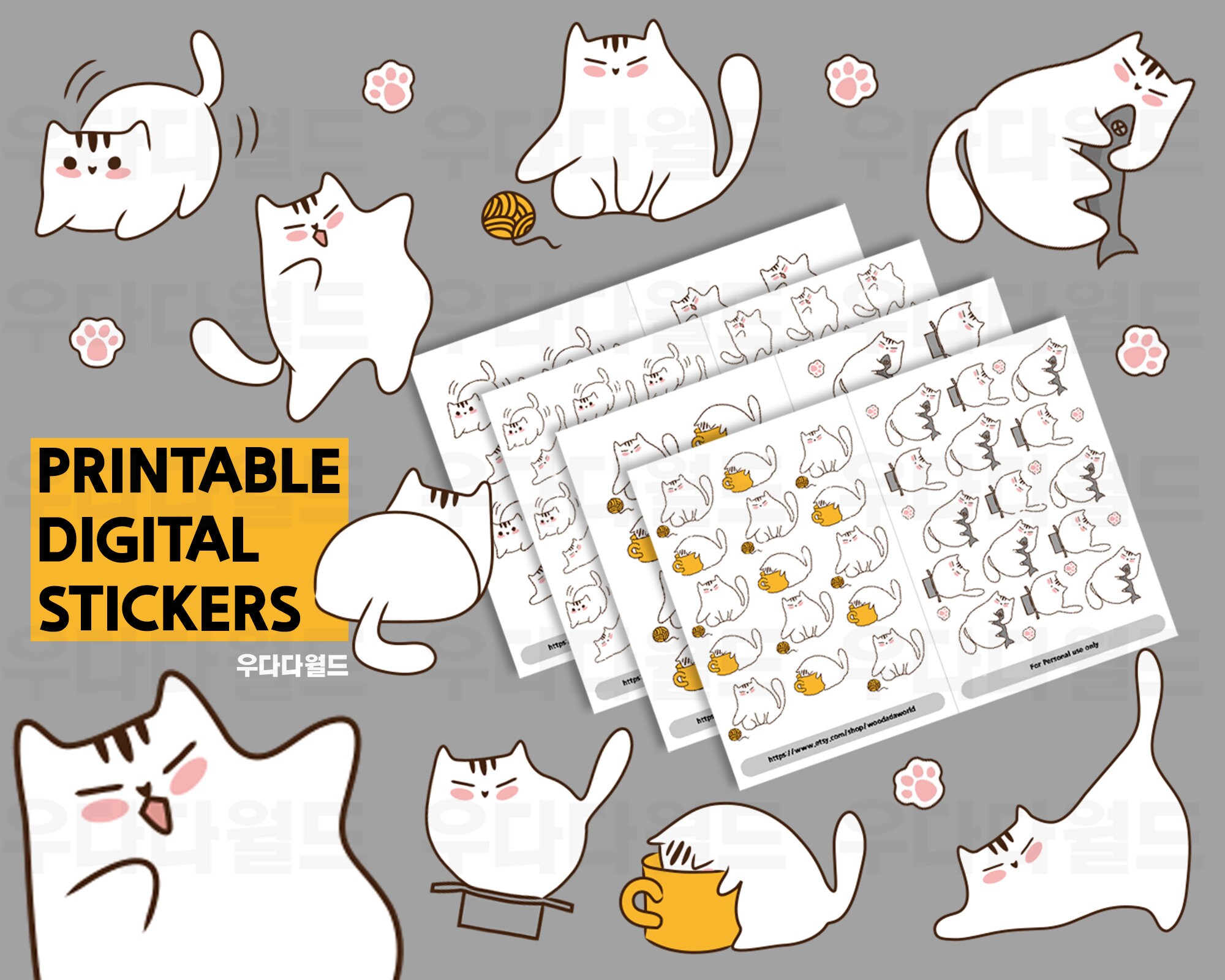 Cat Stickers Cute Cat Stickers Printable Planner Stickers - Etsy