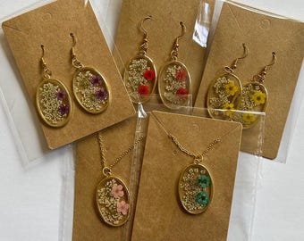 Resin flower necklace/earring sets