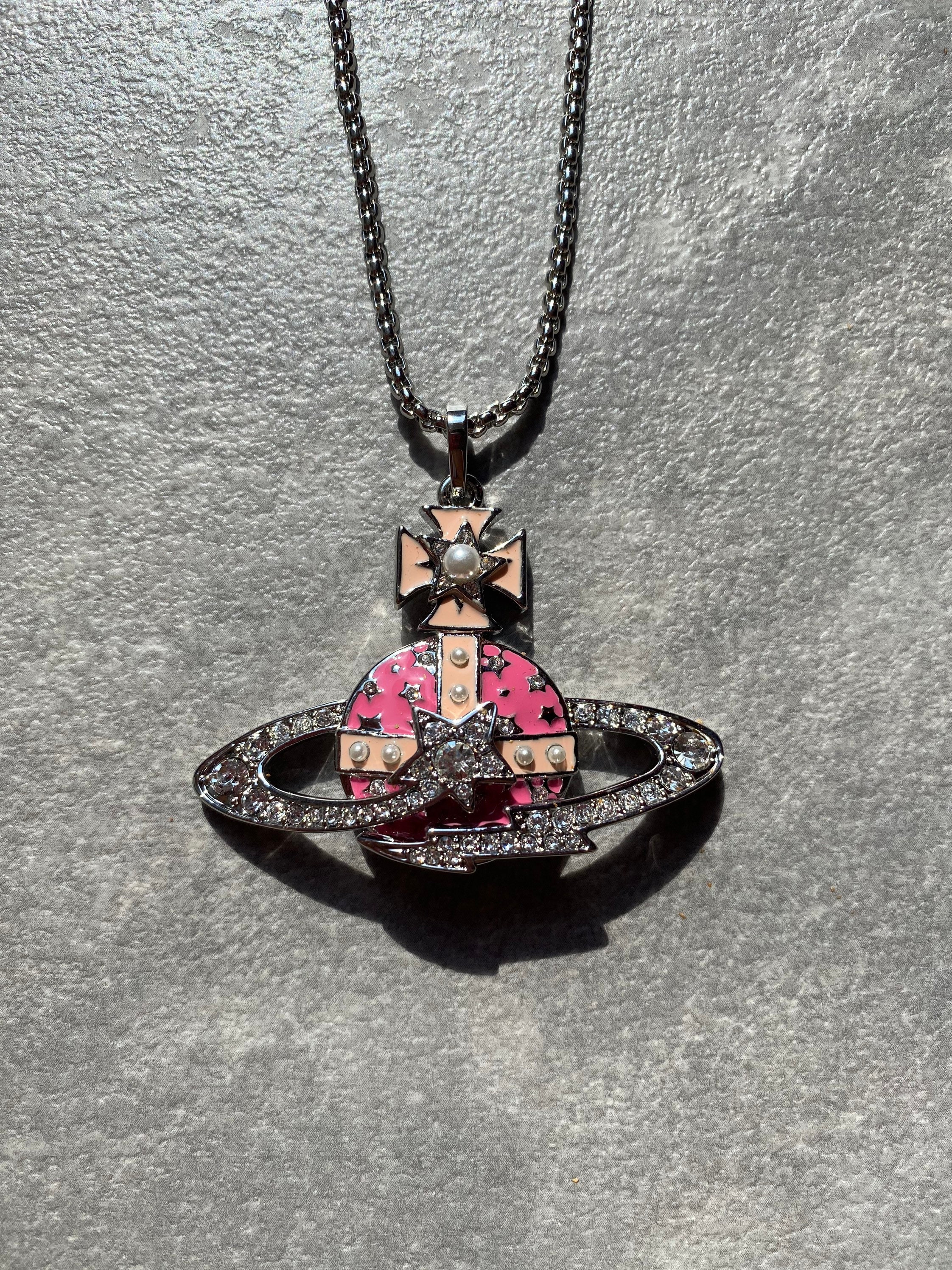 Vivienne Westwood Pink Saturn Orb Necklace - Etsy Vivienne Westwood Pink Saturn Orb Necklace - Etsy