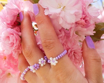 Highland Park Flowers Ring | Stackable Beaded Ring | Elastic | Accessory