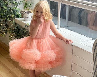Delicate Peach Tulle Flower Girl Dress - Perfect for 1st Birthdays and Special Occasions