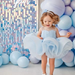 Hellblaues Blumenmädchenkleid, Glitzer Puffy Tutu Kleid, weißes Baby Blumenmädchenkleid, gemütliches Prinzessinnenkleid Blumenmädchen Geburtstagskleid