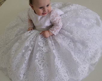Vestido de bautizo blanco para niña,Vestido de bautizo de encaje para niña pequeña,
