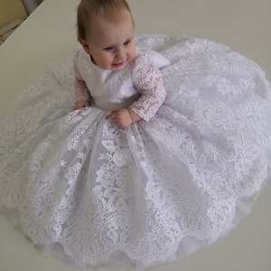 White baptism dress for baby girl,Lacy baptism dress toddler,