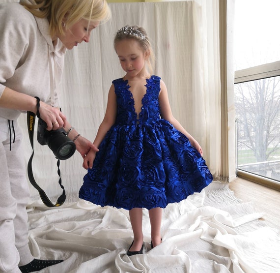 Vestido azul rey para niña de años, vestido de tul para niña de