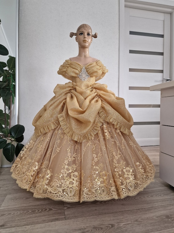 Dress for Girls Princess,Beauty and the Beast Baby Dress, Belle Gold Baby  Dress,Children's Beauty Pageant Dress,Sparkling Flower Girl Dress