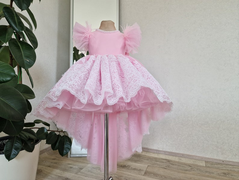 Charming Lace Baby Girl Flower Girl Dress With Train and Pearl Beads ...