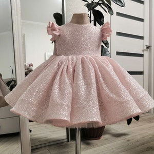 Pink Sequined Baby Dress,Pink Flower Girl Dress,Princess Dress in Sequins,Evening Dress For Baby