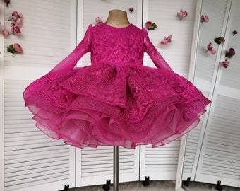 Tutu Dress, Fuchsia Dress, Lace Dress, Glitter Dress,  Sparkling Dress