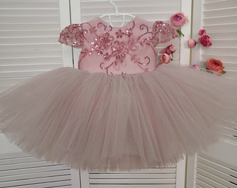 Vestido de niña de flores, vestido de tutú rosa, vestido de princesa niña, vestido de niña mariposa, vestido de niño pequeño, vestido de primer cumpleaños, vestido de desfile de niña