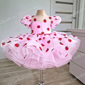 Puffy Pink Flower Girl Dress - Sparkling Strawberry Baby Dress perfect for a 1st Birthday Celebration