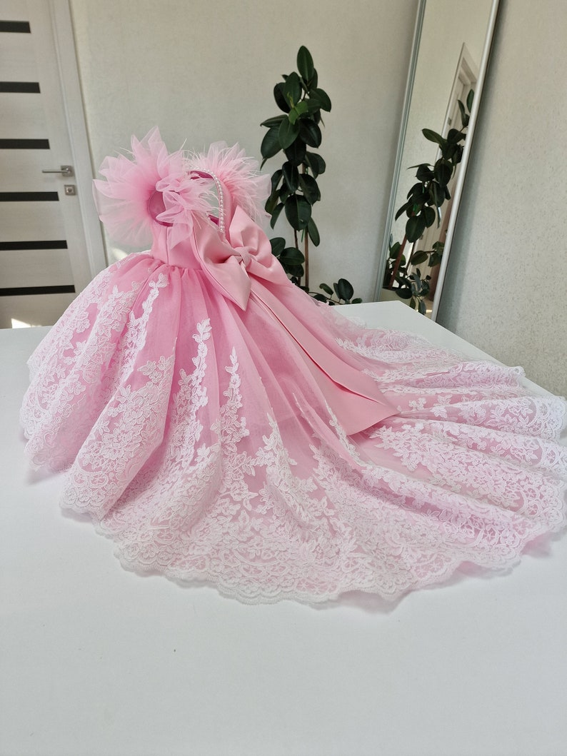 Charming Lace Baby Girl Flower Girl Dress With Train and Pearl Beads ...