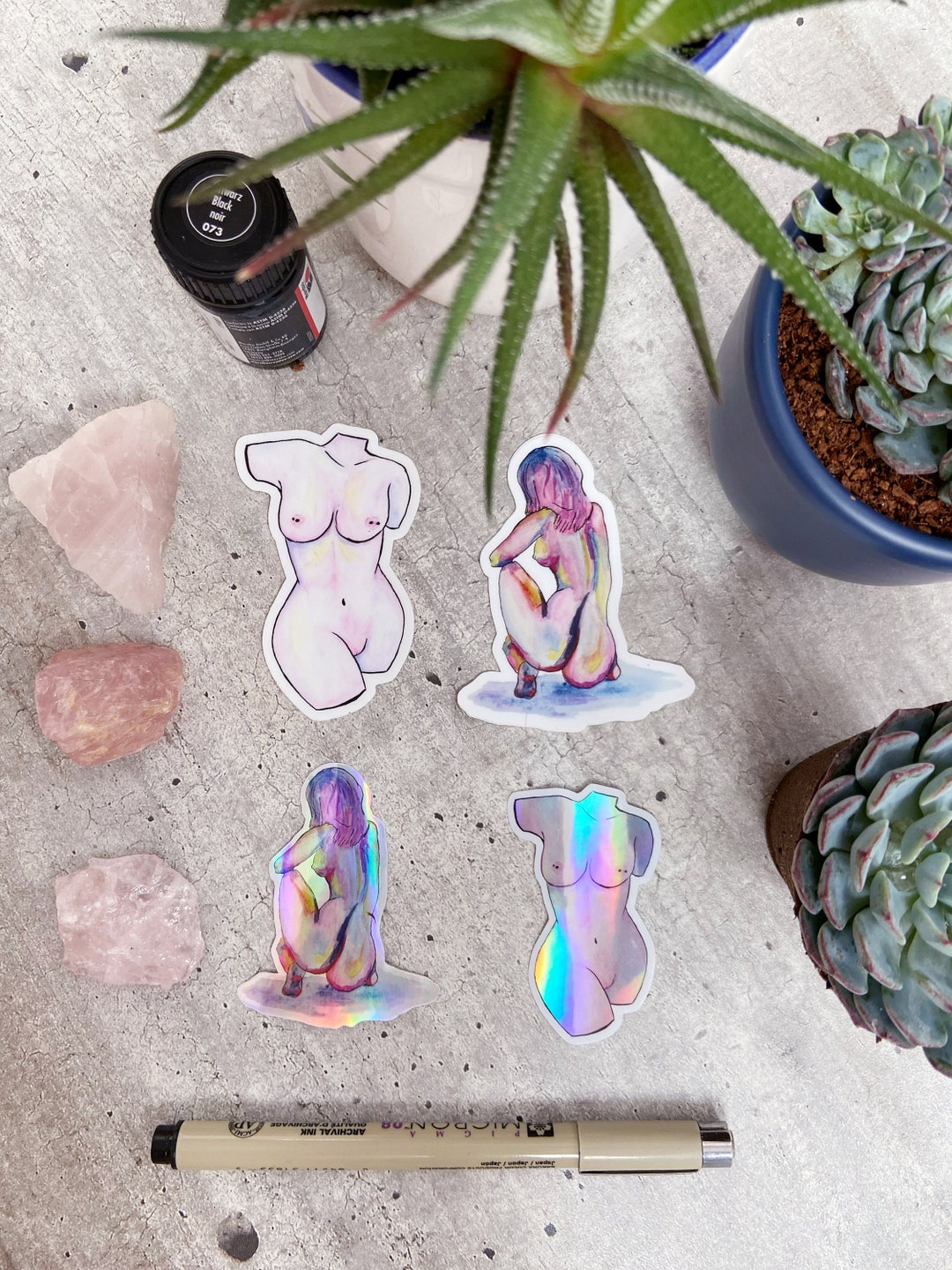 Nude Sticker Pack, Watercolour and Holographic Nude Stickers - Etsy