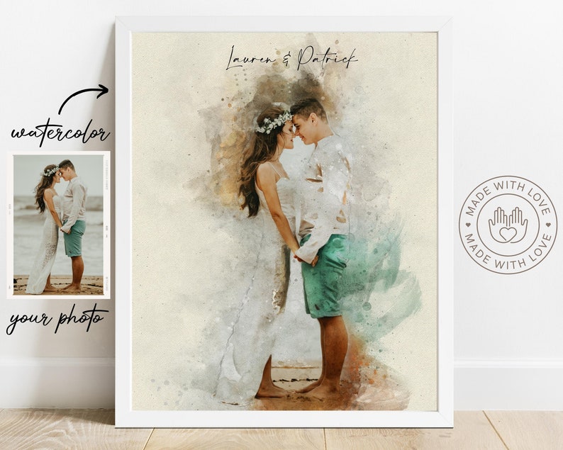 Personalized Watercolor Portrait from Photo, Anniversary Gift for Him, Custom Portrait, Wedding Gift, Gift for Wife Husband, Couple Print image 8