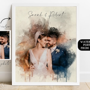 Custom Watercolor Couple Portrait from Photo, Framed or Digital